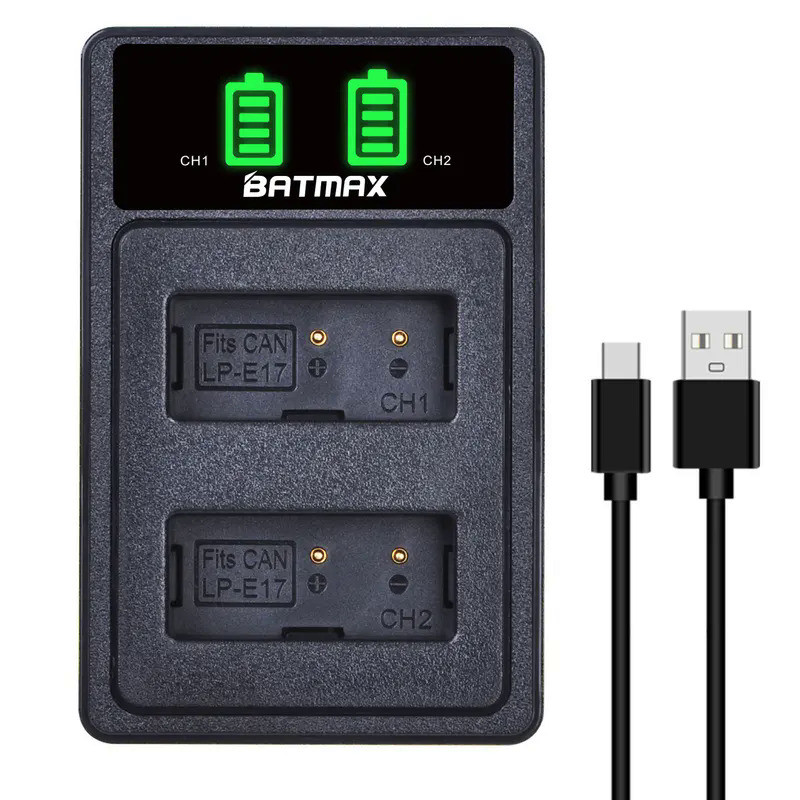 LED USB Dual Battery Charger with Type C for Canon LP-E17 LPE17 LP E17 EOS Rebel T6i 750D T6s 760D M