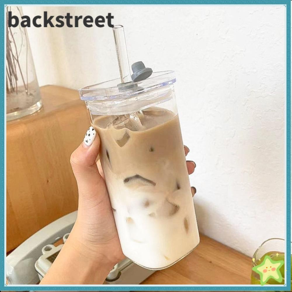 Backstage Coffee Cup, Square With Lid Transparent Glass Cup, Couple Gifts Heat Resistance Milk Tea Juice Glass Home Bar
