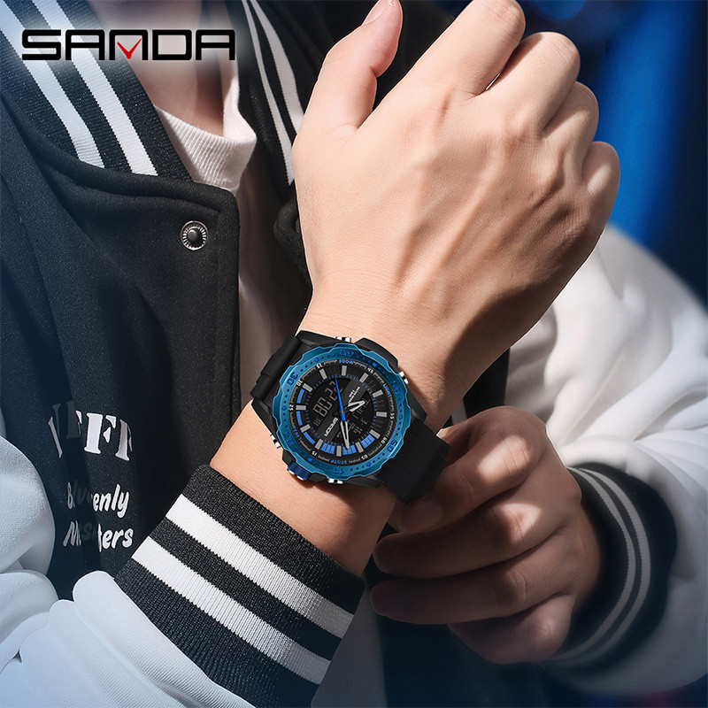 Sanda สีบล็อก Dial Gear Design Multi functional กลางแจ้งกันน้ํานาฬิกาผู้ชาย SD3373-3 ราคา ถูกที่สุด ดีลบีเคเค แกลเลอรีภาพที่ 6