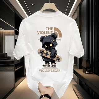 Basi💥 เสื้อดำ เสื้อ oversize สกรีนหน้าหลัง ลาย THE VIOLENT BEAR มิติ ผ้าคอตตอน 100% เนื้อผ้าเกรดพรีเมียม คอกลม ใส่สบาย