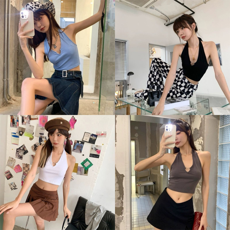 💋Pink girl💋​พร้อมส่ง เสื้อไหมพรม​แขน​คล้องคอผูก เว้าหลังสุดเซ็กซี่ดีเทลหัวใจหน้าอก "8K32"