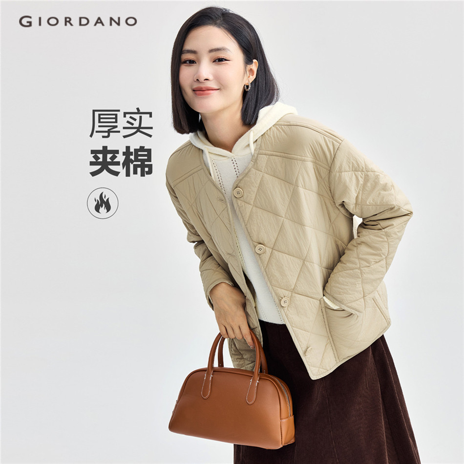 GIORDANO WOMEN Big pockets crewneck quilted jacket 13374833