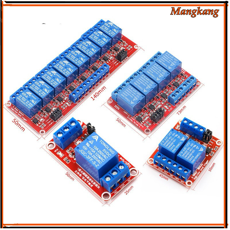 ของใหม่! Relay 5V / 12V / 24V ฐานแดง แบบปรับ Active High / Low ได้ (250VAC 10A) มีทั้ง 1/2/4/8 ช่อง มีของพร้อมส่ง