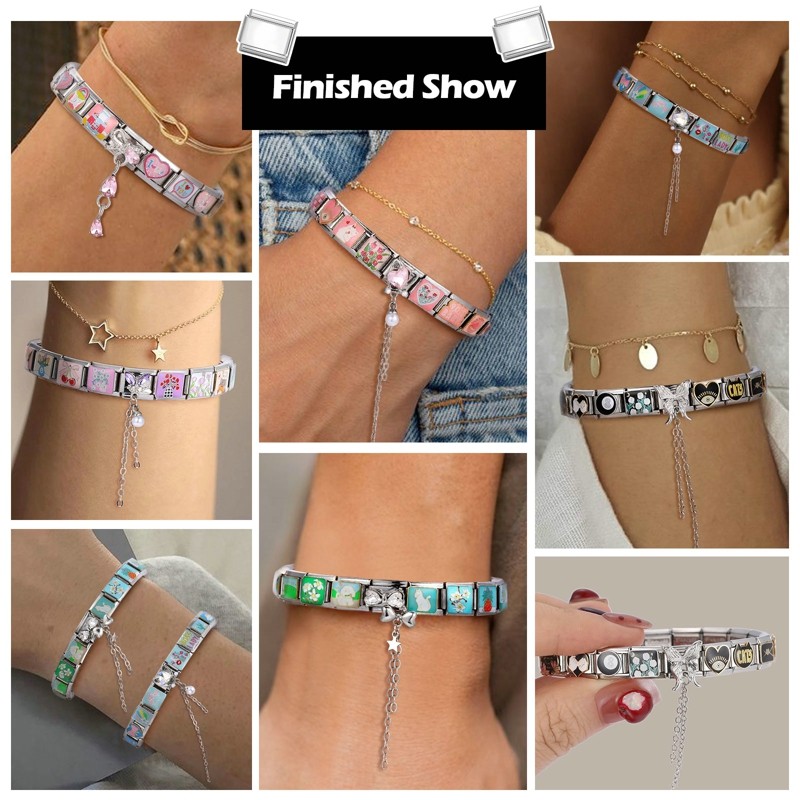 ยอดนิยมรักเพชรจี้ใหม่ดอกไม้อิตาเลี่ยน Charm Links Fit 9 มม.สร้อยข้อมือสแตนเลสทําเครื่องประดับ - รูปที่ 2