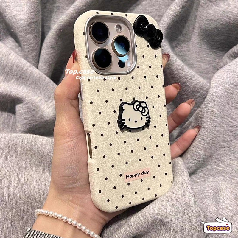 ใช้งานร่วมกับสําหรับ IPhone 16 11 15 14 13 12 Pro Max Xs X Xr 8 7 6 Plus 3D Bow Kitty การ์ตูนหนังธรรมดารูปแบบเลนส์ชุบกรอบเคสโทรศัพท์ปกอ่อน
