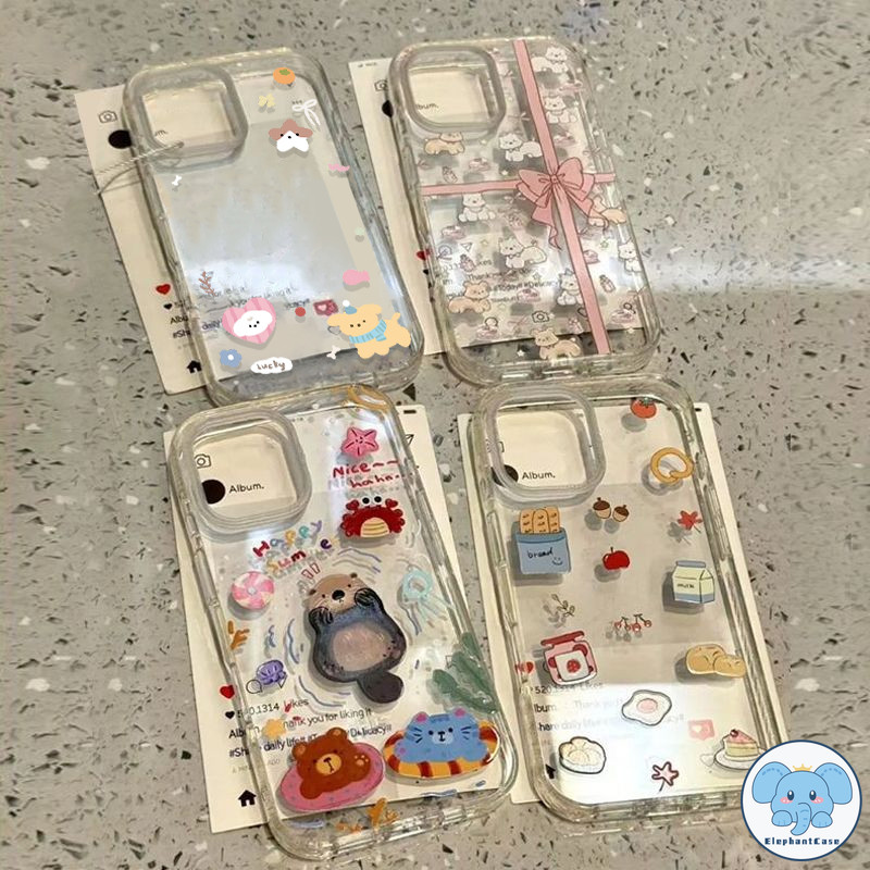 เคสใสลายแมวสิงโตทะเลผูกโบว์กราฟฟิตี้ สำหรับ Samsung A55 A05s A06 A05 A15 A54 A32 A14 A12 A23 A53 A52 A34 A24 A50 M12