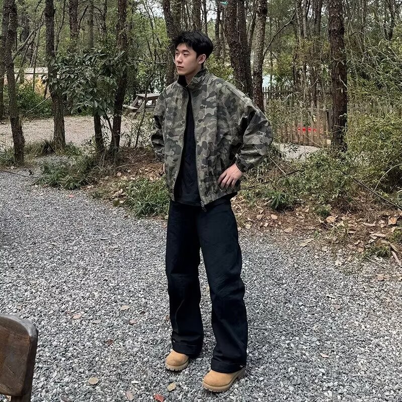 2025 เสื้อแจ็คเก็ตสั้นแบบสบายสำหรับผู้ชายและผู้หญิง สไตล์ย้อนยุคอเมริกัน ลายพราง บาง แห้งเร็ว