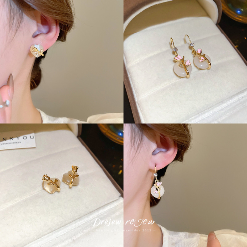 เดรช 925เข็มเงินแมวตาหินรักดอกไม้ต่างหูญี่ปุ่นและเกาหลีบุคลิกภาพแฟชั่นต่างหูอารมณ์แสงหรูหราระดับไฮเอนด์ต่างหู