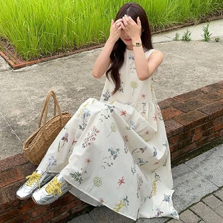 ชุดเดรสฝรั่งเศสสไตล์อ่อนโยนสำหรับผู้หญิง ฤดูร้อน 2025 ดีไซน์ใหม่หรูหราแบบเฉพาะตัว เสื้อกั๊กแขนกุด ชุดยาวสำหรับผู้หญิง รหัส FE3I
