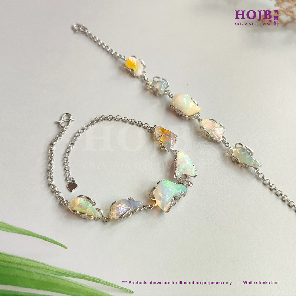 HOJB原 เอธิโอเปีย Hydrophane Rainbow โอปอล 6A หิน S925 สร้อยข้อมือ 9x14 มม.สาย snap 亚彩水 fan(蛋白石) 6A เ