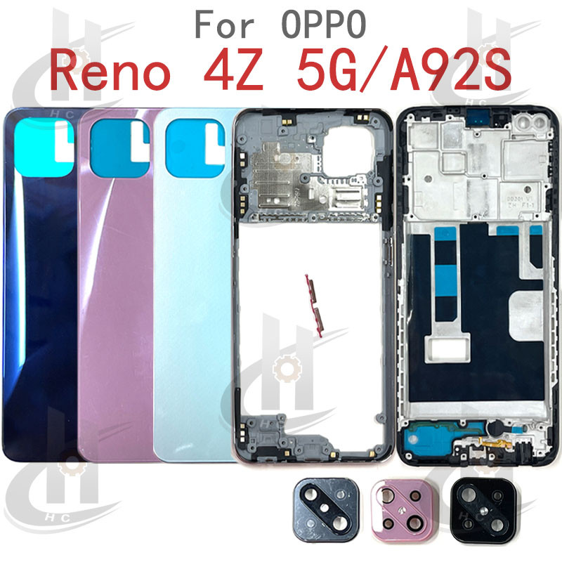 สําหรับ OPPO Reno 4Z 5G CPH2065 / A92S แบตเตอรี่ฝาหลังที่อยู่อาศัยกรอบกลาง + ปุ่ม + กรอบด้านหน้า LCD + เลนส์กล้อง