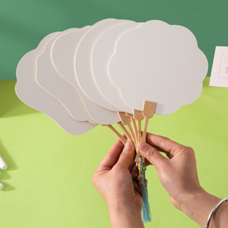 มือวาดกลุ่มพัดลมวัสดุแพคเกจทําเองพัดลมเปล่าภาพวาดพัดลมโบราณเ…