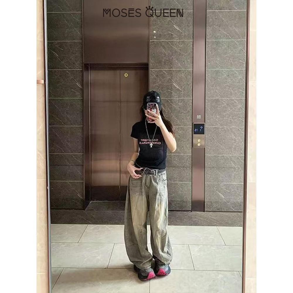 MOSESQUEEN  เสื้อยืดแขนสั้นพิมพ์ลายย้อนยุคอเมริกัน 2025 ฤดูร้อนใหม่ไหล่เสื้อยืดสาวร้อนบาง #63037 - ภาพย่อย 3
