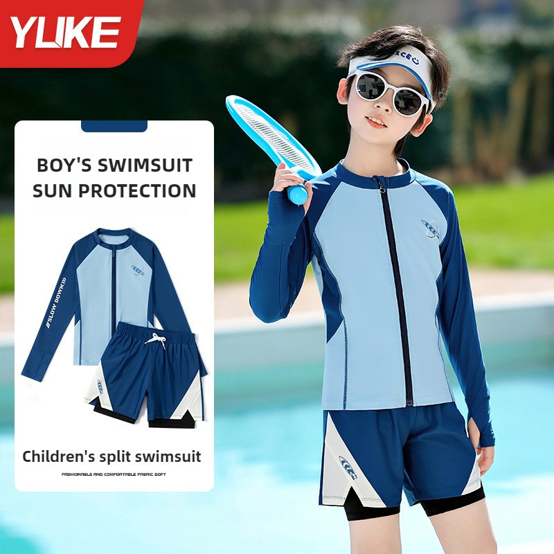 YUKE ชุดว่ายน้ำเด็กแขนยาวแห้งเร็ว ชุดว่ายน้ำเด็กผู้ชาย swimsuit for boys