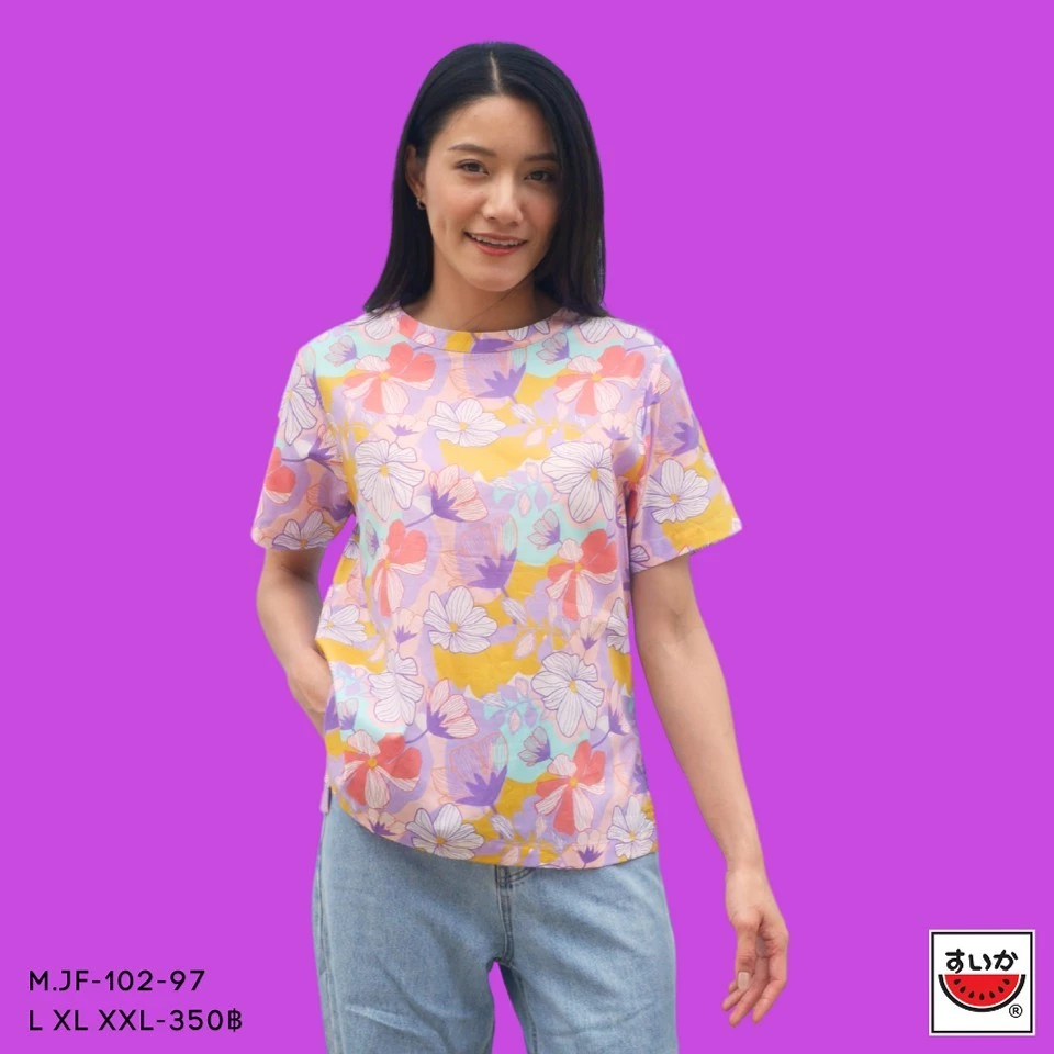 เสื้อแตงโม SUIKA คอจีนแขนสั้น ติดกระดุมหลัง ลายดอกไม้ M.JF-102 thumbnail 3