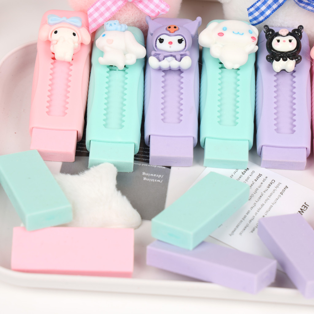 3 ชิ้น -Kuromi/My Melody/Cinnamoroll, ยางลบการ์ตูนที่ถอดออกได้, ปราศจากฝุ่นและสะอาด, อุปกรณ์สำหรับนักเรียน Sanrio