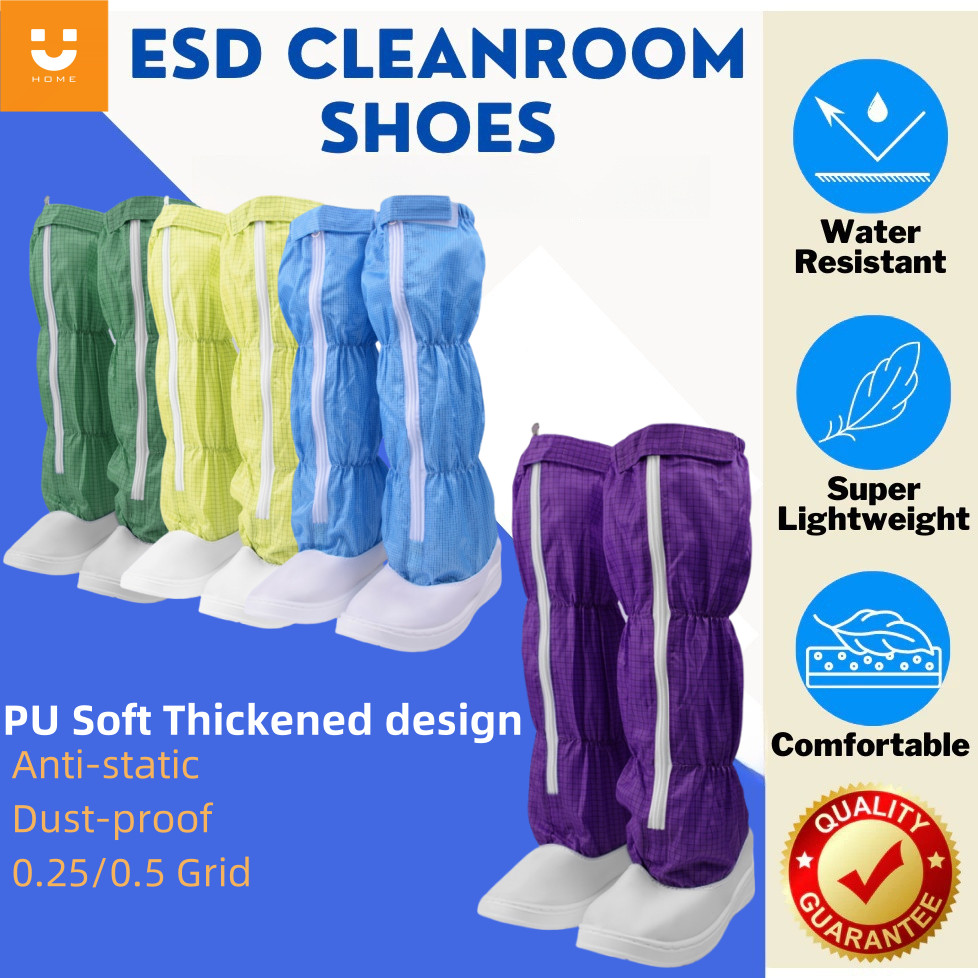 UhomeESD Booties หนัง PU หนาออกแบบ Anti Static รองเท้า 0.5 ตาราง Cleanroom รองเท้าปราศจากฝุ่น Industries Hight Boot