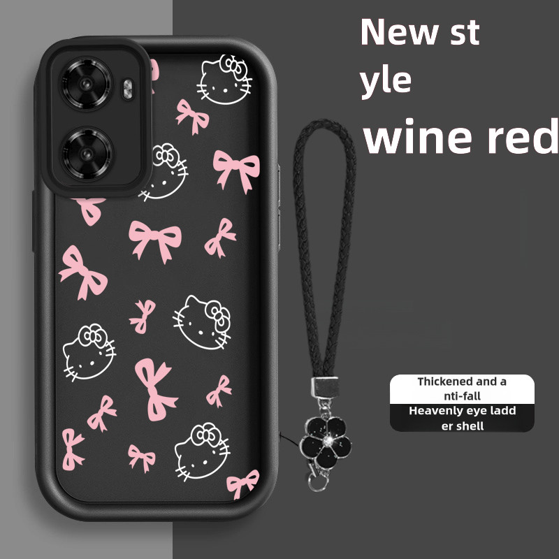 สําหรับ OPPO A57 4G A57 5G A77 A77S A57E เคสโทรศัพท์ที่กําหนดเอง KT โบว์สีชมพู Lucky หญ้าที่ไม่ซ้ําก