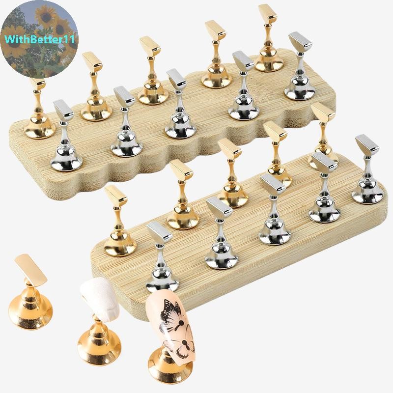 Better Magnetic Nail Holder False Nail Tip Practice Stand ฐานไม้ผู้ถือเล็บแสดงสําหรับ Art Salon DIY & Practice TH