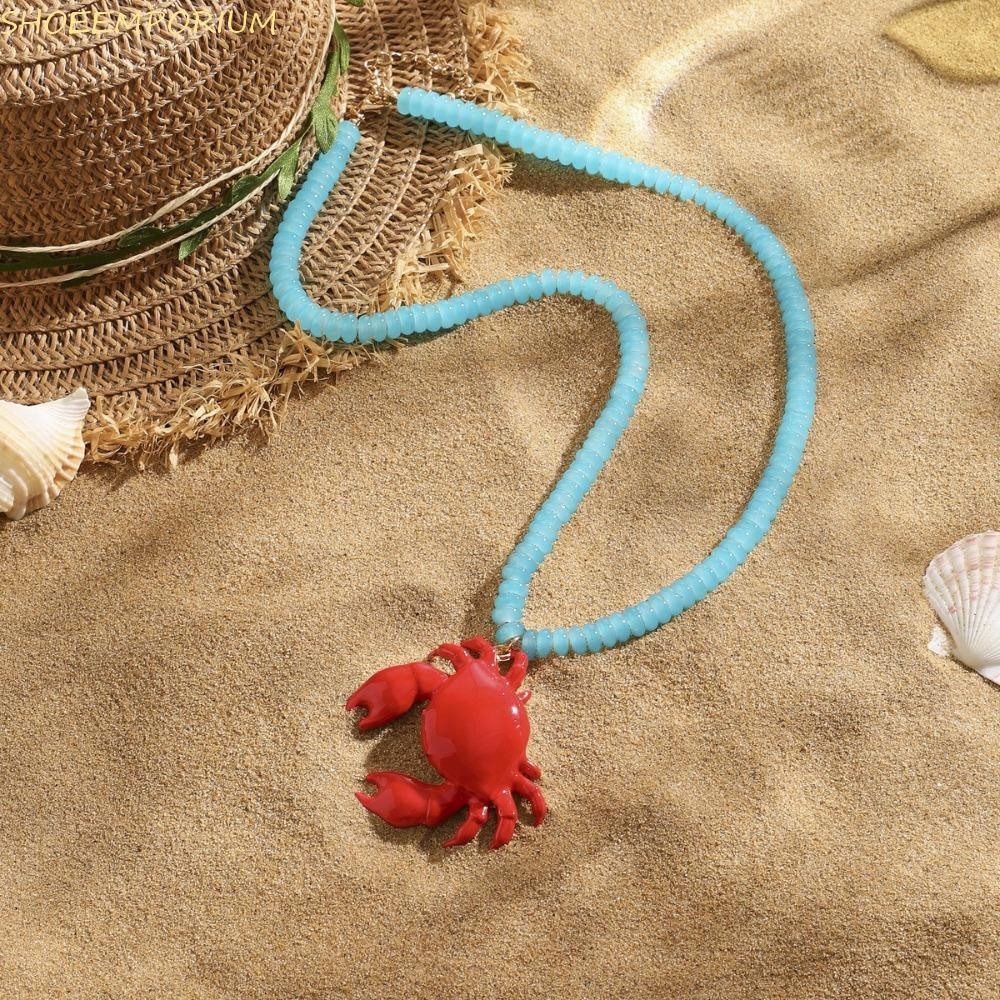 SHOEEMPORIUM สร้อยคอปู, ความไร้เดียงสา Boho ปูลูกปัดจี้สร้อยคอ, Creative Handmade Seaside Beach Ocean สไตล์คอ Chain Party