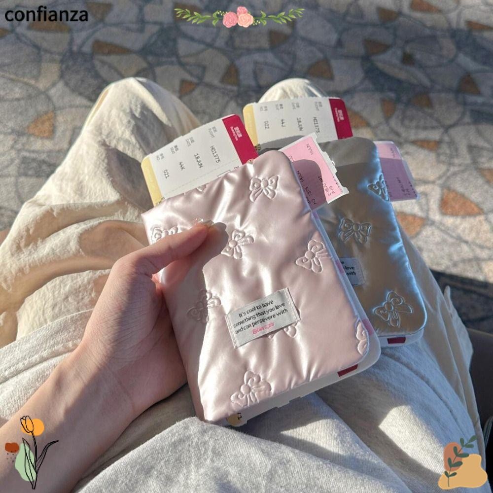 ใบรับรอง CONFIANZA กระเป๋าหนังสือเดินทาง, ฝาครอบหนังสือเดินทางเงินสีชมพู PU, อุปกรณ์การเดินทางที่สร้างสรรค์ Multi-function Bowknot Ticket Clamp