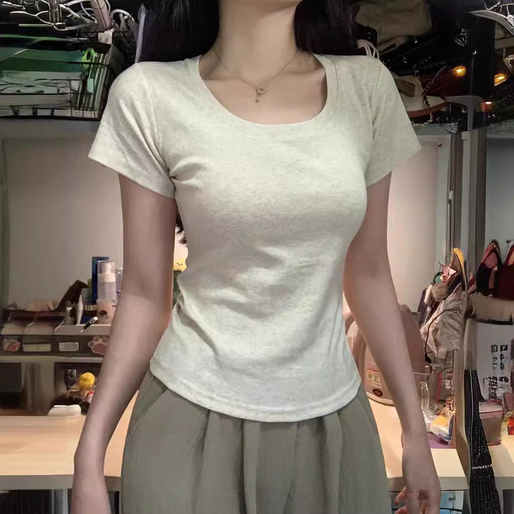 เสื้อยืดอเนกประสงค์คอกลมสั้นทรงเข้ารูปอย่างเป็นทางการเรียบง่าย【T76】