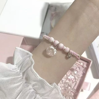 แฟชั่นเกาหลีสีชมพูถัก HelloKitty สร้อยข้อมือสําหรับผู้ชายและผู้หญิง ins ของขวัญเพื่อนที่ดี