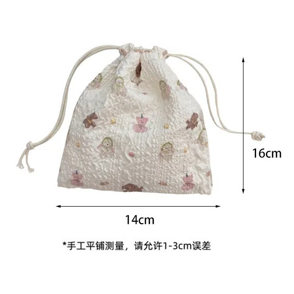 น่ารักการ์ตูนหมีเชอร์รี่ดอกไม้ เชือกรูด กระเป๋าจิปาถะออแกไนเซอร์กระเป๋าแบบพกพามัลติฟังก์ชั่กันฝุ่นลิปสติกถุงเก็บเหรียญมินิถุงผ้า