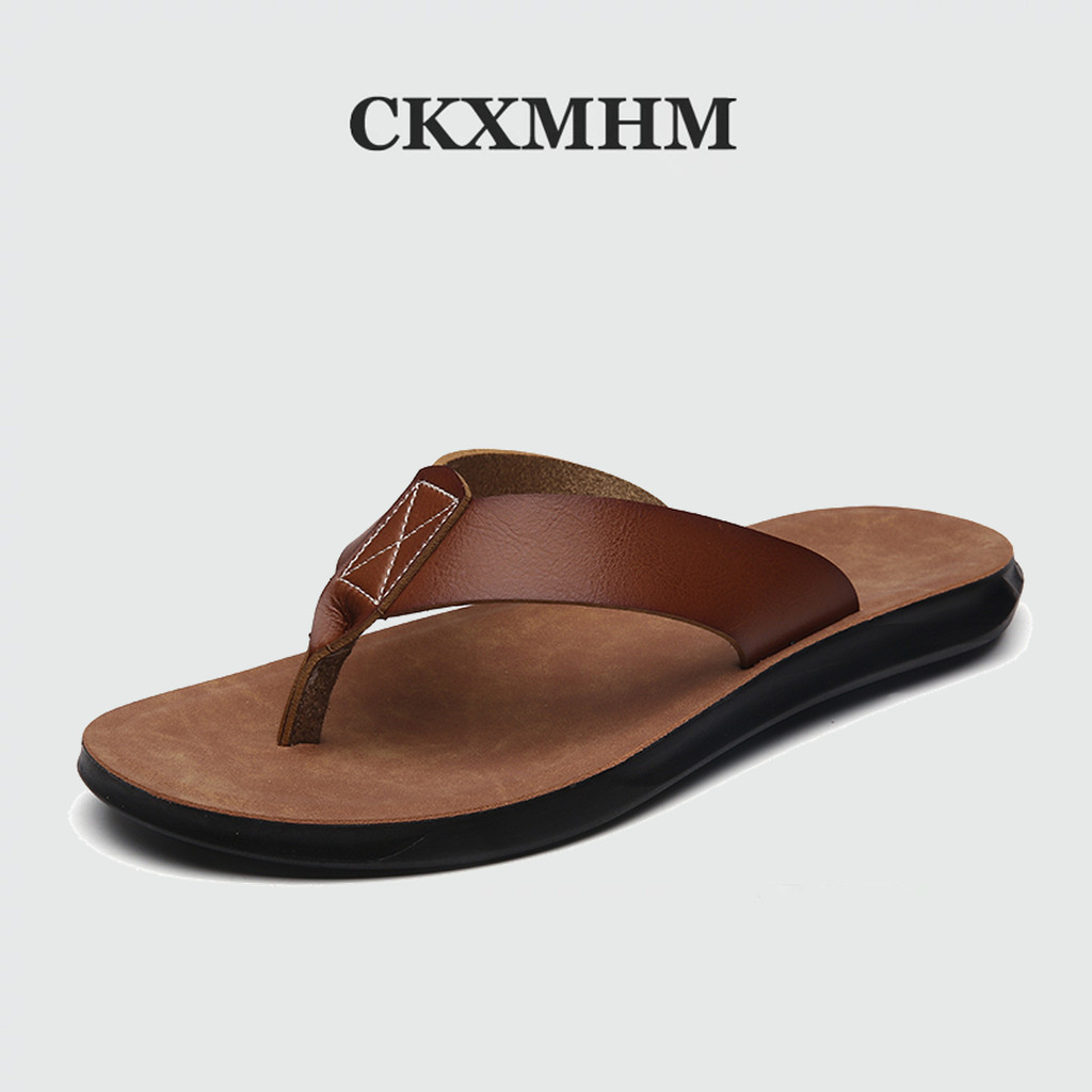 Ckxmhm 38-47 รองเท้าแตะหนังวัวผู้ชายขนาดใหญ่รองเท้าแตะลําลองสไตล์เรียบง่าย 46 47