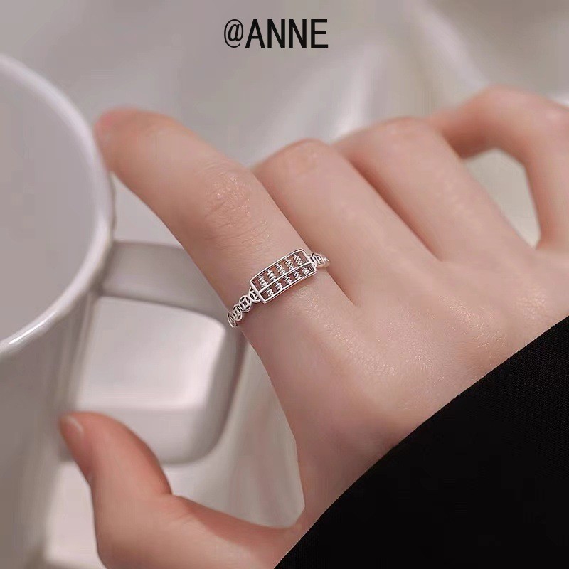 [ANNE] 925 เงิน-Plated ทองแดงเหรียญ Abacus แหวน Niche Design High-End Index Finger ผู้หญิง