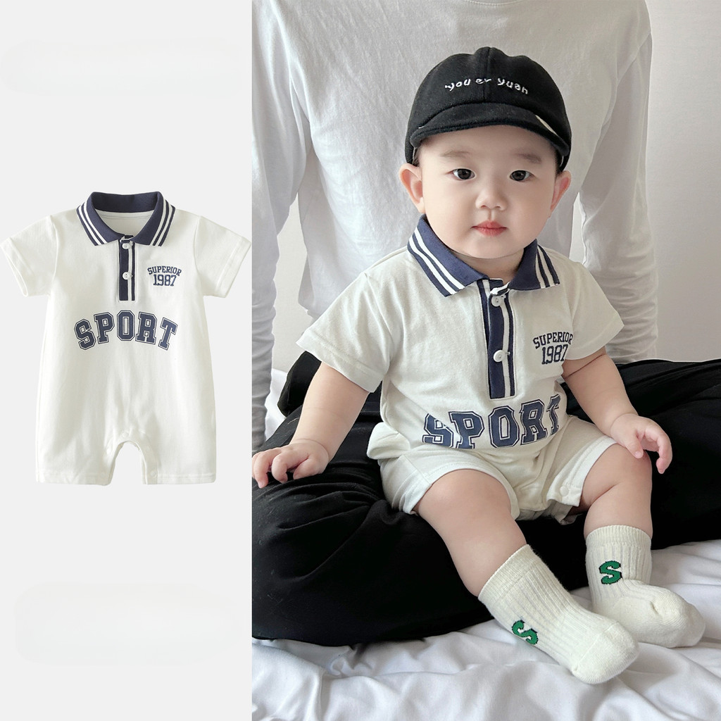 ฤดูร้อนใหม่เสื้อผ้าเด็กชายหญิงแขนสั้นโปโลบอดี้สูท0-24เดือนทารกซูเปอร์หล่อจดหมายกีฬาลม ชุดรอมเปอร์ ออกไปเสื้อผ้า