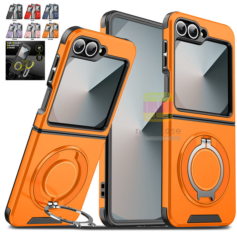 SAMSUNG Deluxe Armor Magnetic Armor Standเคสโทรศัพท์พร้อมกล้องเลื่อนSamsung Galaxy Z Flip 6 Z Flip 5 Z Flip 4 Z Flip 3 PC Hard Impactป้องกันกรณีFlip6 Flip5