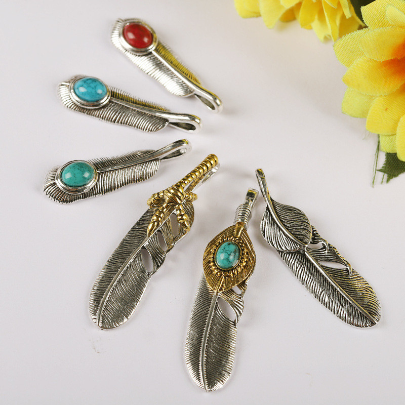 จี้เงินทิเบต DIY Handmade Feather Leaf Star Moon Bodhi