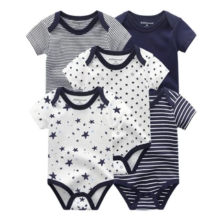 Kiddiezoom 5 ชิ้นการ์ตูนแขนสั้นเด็กทารกชุดบอดี้สูทนุ่มผ้าฝ้าย 100% เด็ก Onesies