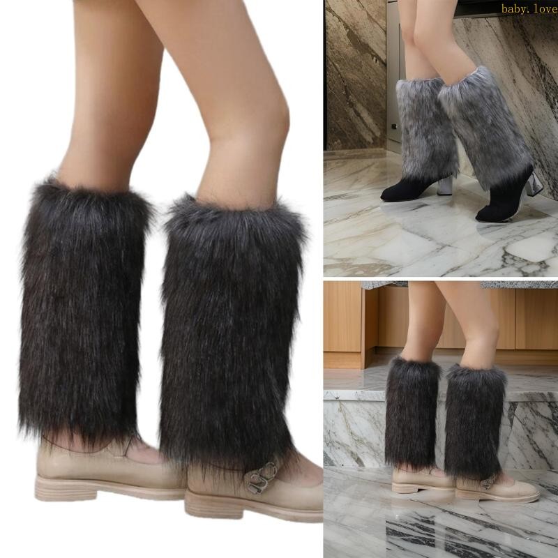 Dasbsug Vintage Furry Plush ขาอุ่น Fuzzy สีเทา Boot Cuffs สําหรับแฟชั่นผู้ที่ชื่นชอบ