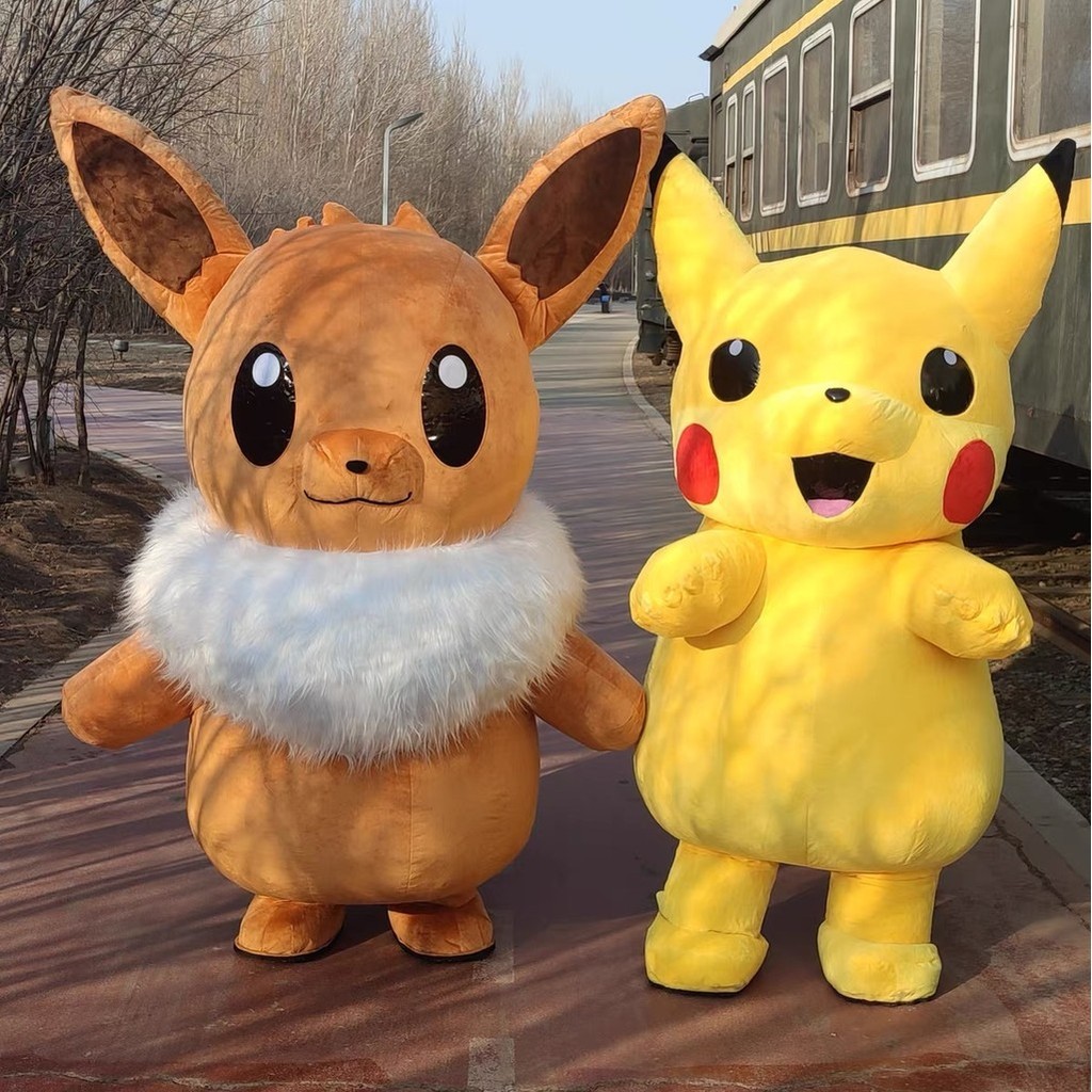 Giant Pikachu Inflatable เครื่องแต่งกาย Mascot Fire Elves เดินอุปกรณ์ประกอบฉากประสิทธิภาพสําหรับผู้ใหญ่ Pokemon อะนิเมะคอสเพลย์ชุดสูท