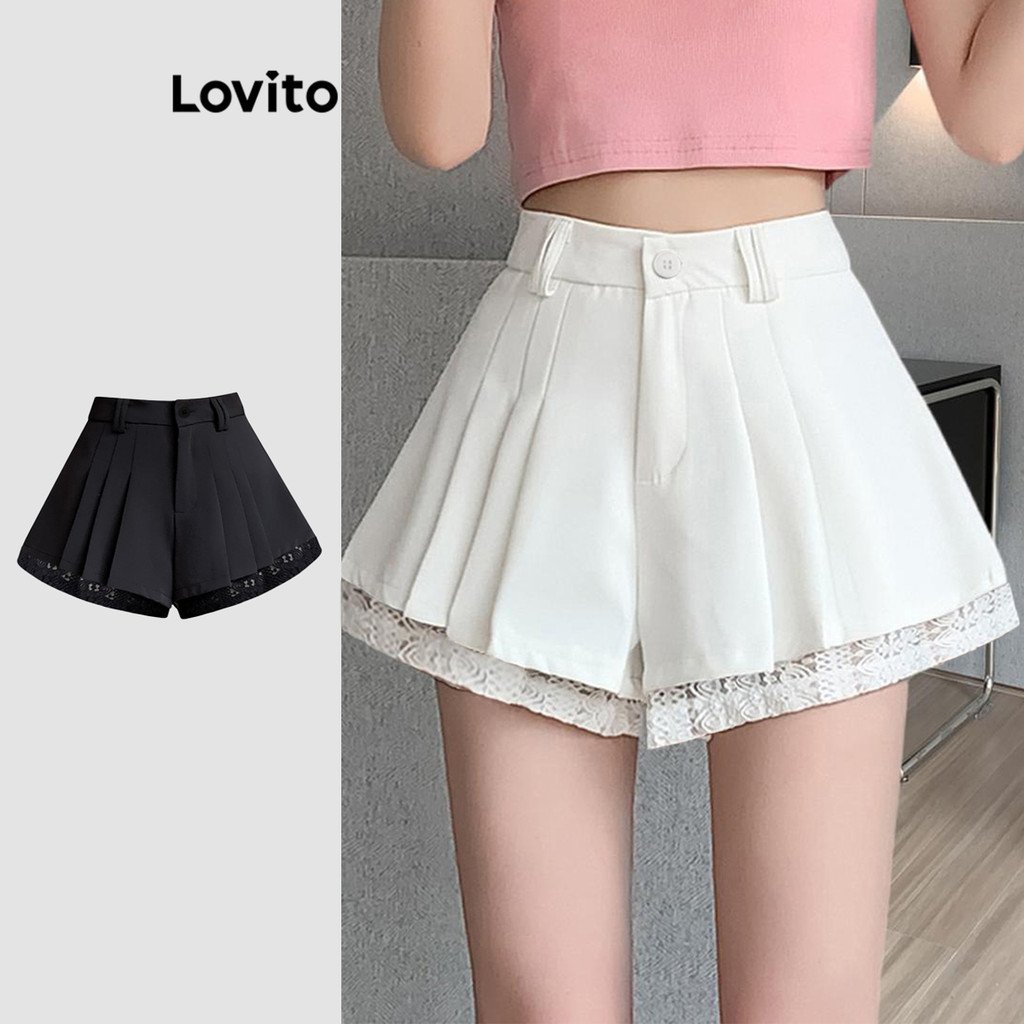Lovito กางเกงขาสั้นผู้หญิง มีซิป สีพื้น สไตล์ลำลอง LNA57021
