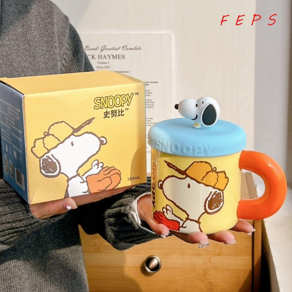 ถ้วยพอร์ซเลน FEPS, ถ้วยน้ําคู่ Snoopy Periphery, น่ารักพร้อมฝาปิดอะนิเมะแก้วการ์ตูนเซรามิกของขวัญ