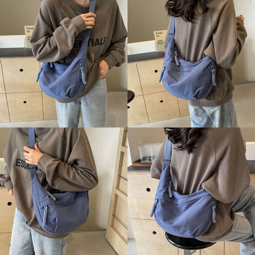 GIFTHUB กระเป๋าสะพาย,ผ้าใบน้ําหนักเบากระเป๋าสะพายข้าง,ลําลองเกาหลีตัวย่อสีทึบความจุขนาดใหญ่กีฬา กุ๊ย กระเป๋าผู้หญิง