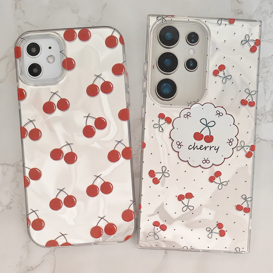 เคส OPPO A3 PRO A60 A79 A77 A78 A16 A38 A18 A16K A17 A98 A57 A55 A53 A77S A5S A12 A58 A92 A74 A95 A94 A93 A76 F9 A5 A9 2020 F9 A31 5G 4G ปลอกน่ารักหรูหราเคสลายระลอกคลื่นเชอร์รี่