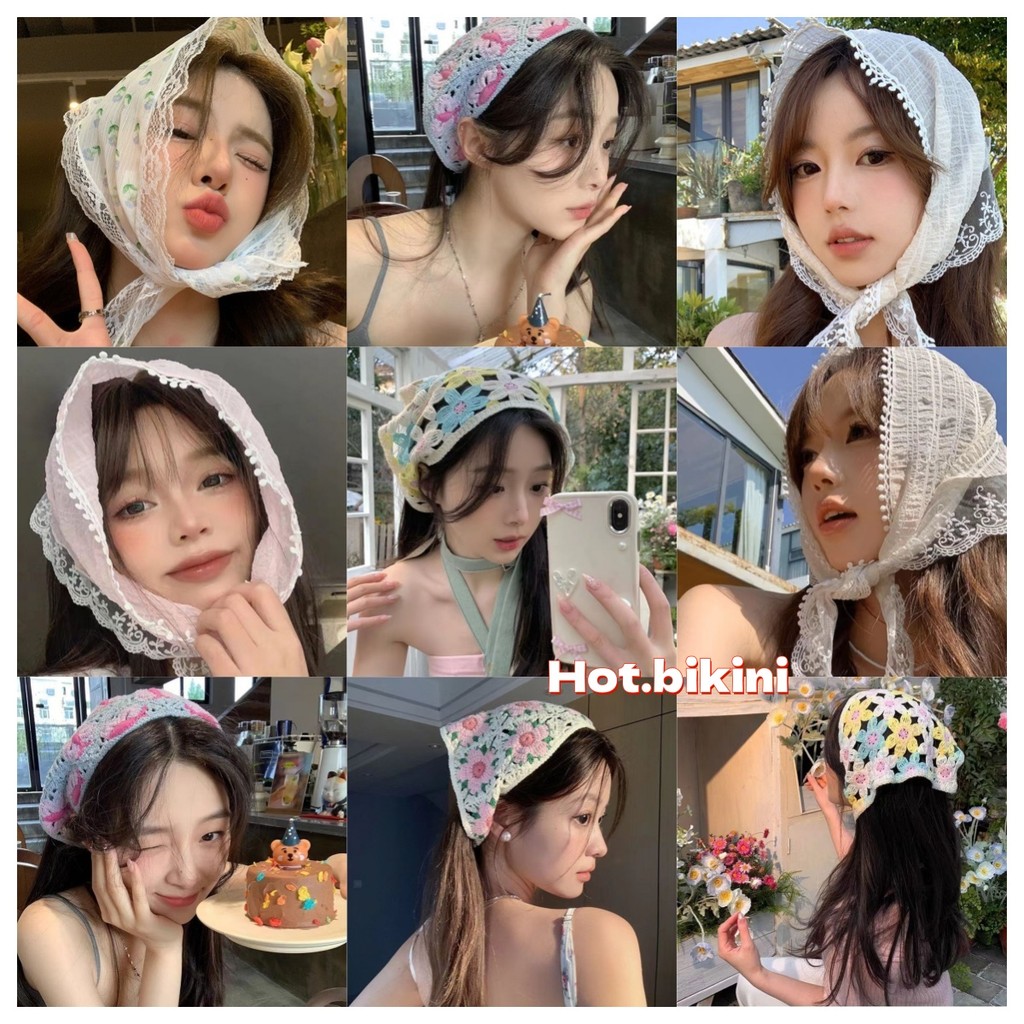 Hot.bikini💛 แบบถัก 💛ผ้าโพกผมถักไหม ที่คาดผม โดปามีน สไตล์เกาหลี แฟชั่นสําหรับผู้หญิง ลายน่ารัก