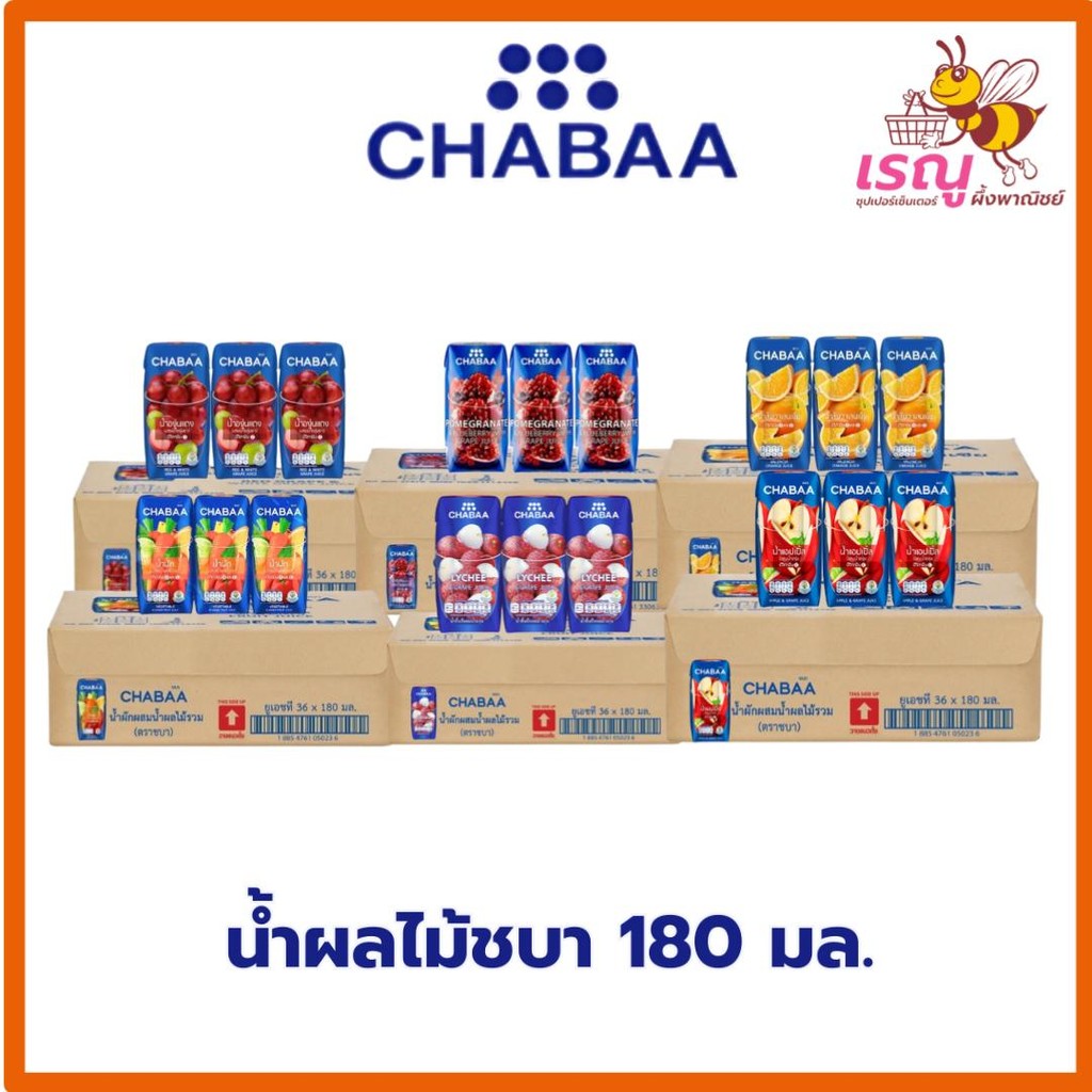 (โฉมใหม่)​ชบา น้ำผลไม้ น้ำผลไม้40% 6 รสชาติ ขนาด 180มล. ยกลัง 36 กล่อง
