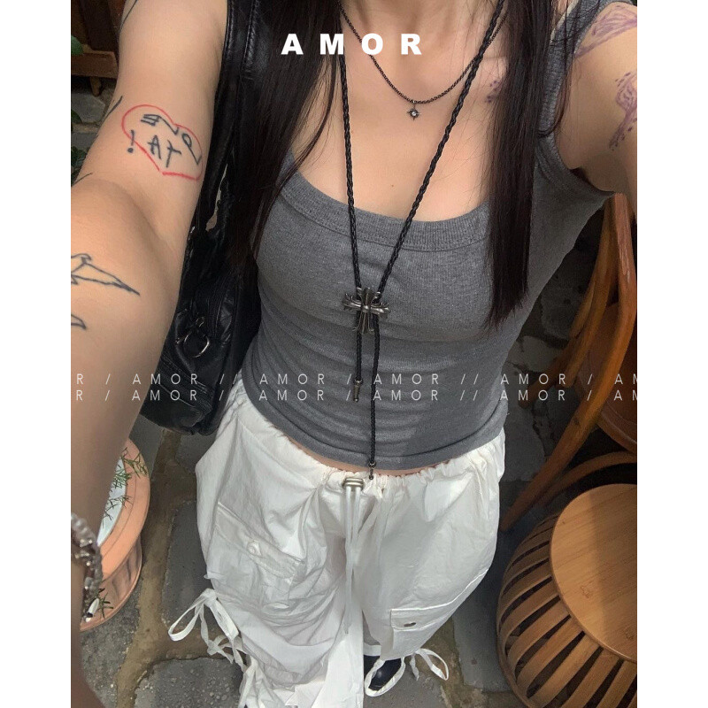 Chrome Hearts Y2k เชือกเดียวสําหรับอเนกประสงค์ สร้อยคอทอหนังเชือกสีดํา เข็มขัดคาดเอวย้อนยุค