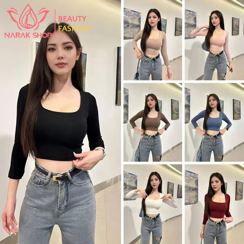 เสื้อคอเหลี่ยมแขนยาวผู้หญิง ทรงเข้ารูป ใส่ได้ทุกโอกาส