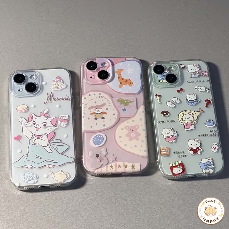 เคสไอโฟน 11 15 สำหรับ IPhone 13 14 12 Pro Max 7 8 14 15 Plus X XR XS Max SE 2020 การ์ตูนสัตว์น่ารักแมรี่แมวสวัสดีคิตตี้