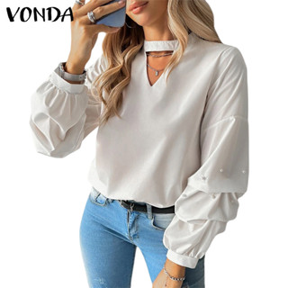 Vonda ผู้หญิง Vintage Elegant Keyhole ปลอกคอลูกปัดตกแต่งจีบแ…