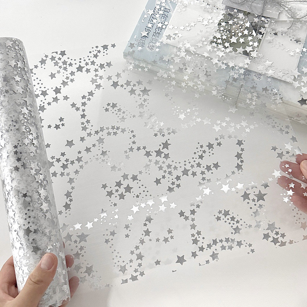 Ins Silver Stars Mesh Gift Wrappers วัสดุบรรจุภัณฑ์ตกแต่ง DIY
