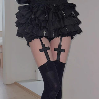 ถุงเท้าข้ามสีดําเหนือเข่าถุงเท้าฤดูใบไม้ผลิและฤดูร้อนบาง Dark Hot Girl Y2k Punk Subculture Pantyhose