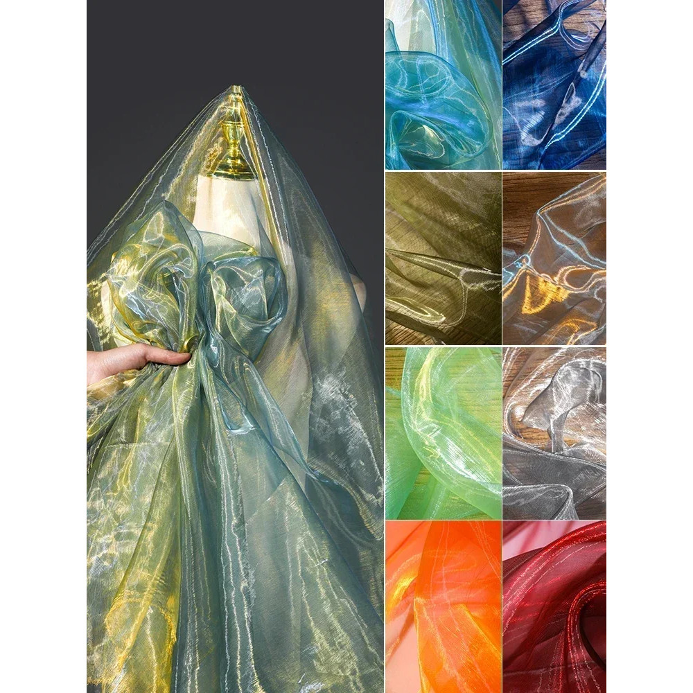 เงา Organza Bicolor Gradient ผ้าบางโดยเมตรสําหรับตกแต่งชุดกระโปรงเย็บโปร่งใส Tulle สิ่งทอ