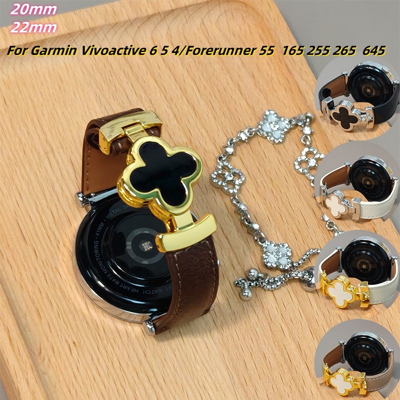 20 มม.22 มม.สายหนังหรูหราสําหรับ Garmin vivoactive 5 6 4 3 Venu 4 45 มม.3 2 Approach S50 Clover แม่เหล็กหัวเข็มขัดสําหรับ Garmin Forerunner 55 165 645 255 265 อุปกรณ์เสริม